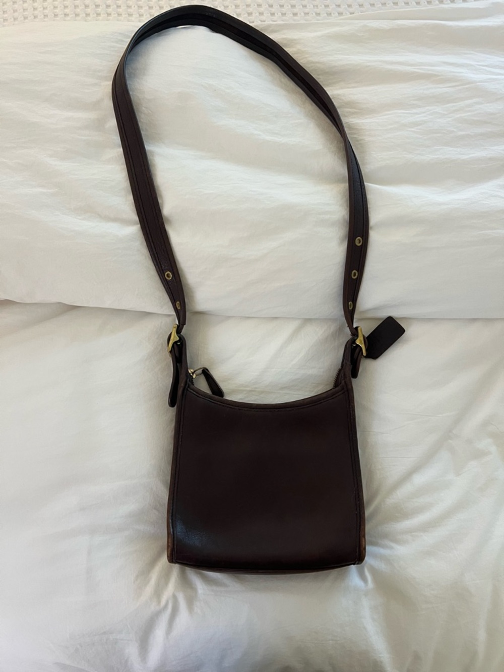 Vintage Coach Dark Brown Leather Shoulder Bag with Brass Accent